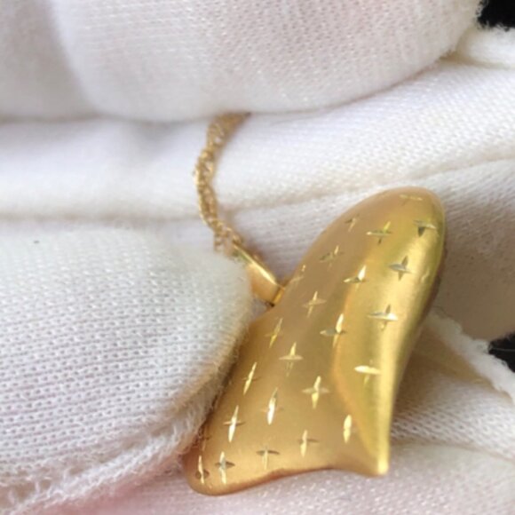 14K Yellow Gold Puffy Heart Pendant and 10K Gold Necklace - Picture 5 of 13